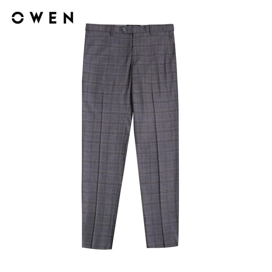 OWEN - Quần tây nam form slimfit màu Ghi melange nâu Kẻ nhuyễn/kẻ nhỏ/dobby/kẻ chìm TR Spandex QST220668