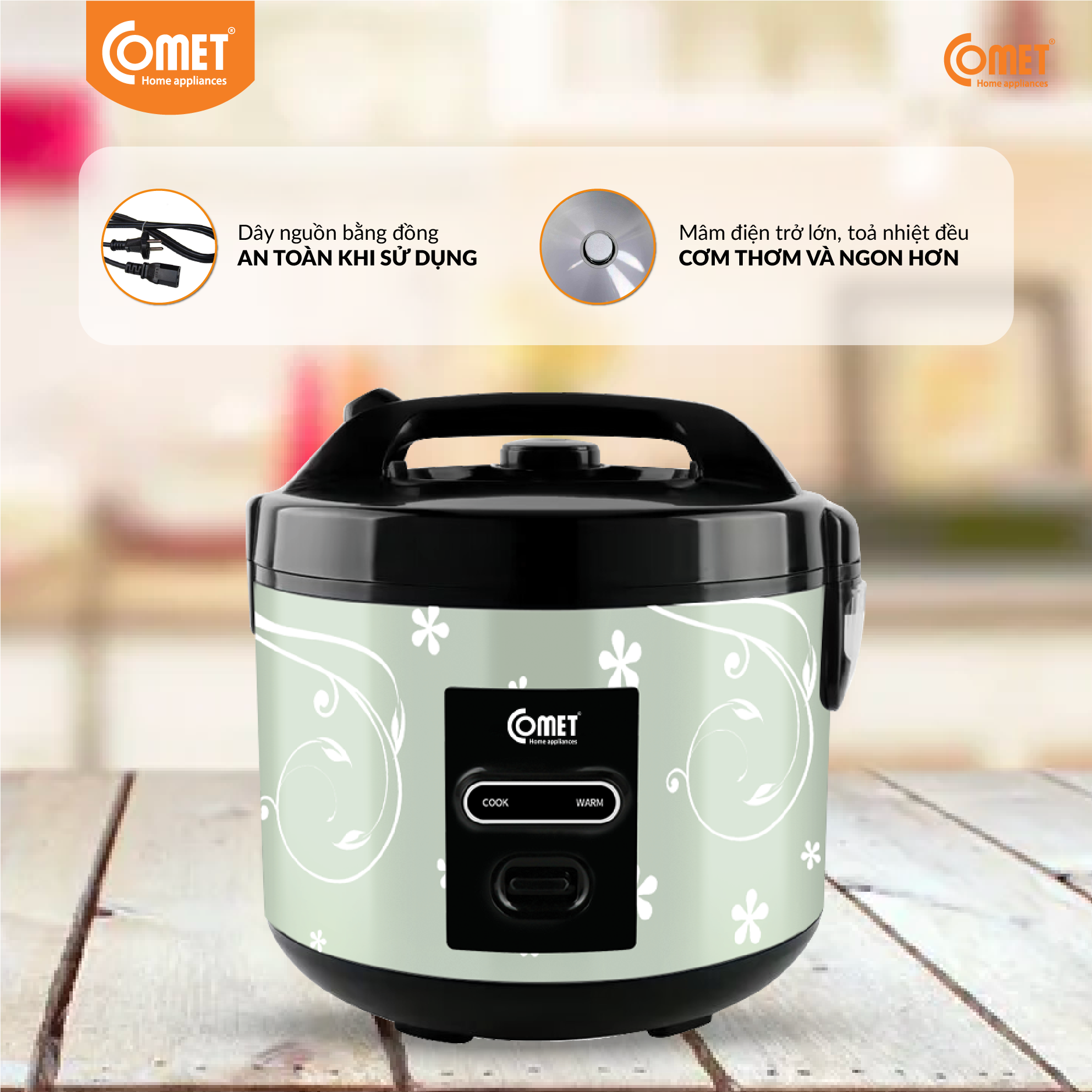 Nồi cơm điện nắp cài 1,8L COMET CM8016 - Hàng Chính Hãng