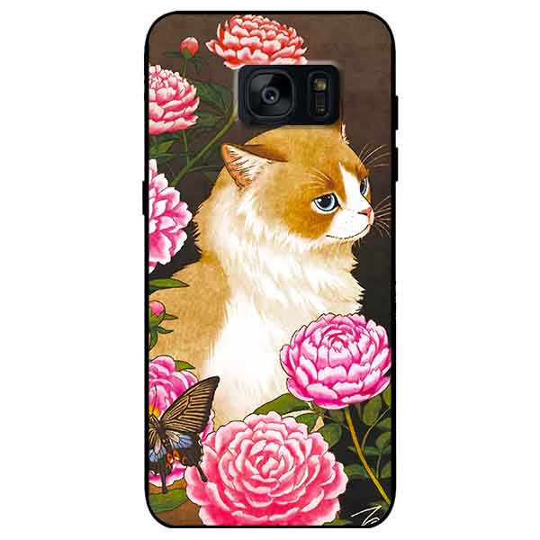 Ốp lưng in cho Samsung S7 Edge Mẫu Mèo Và Hoa