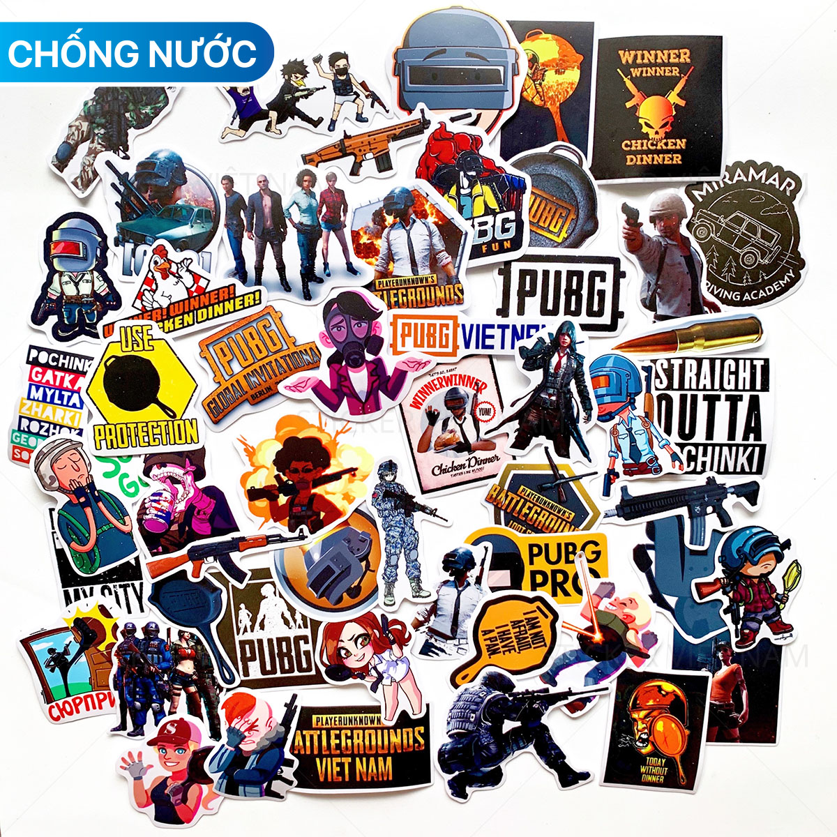 Sticker PUBG Game Online -  Chống Nước Dán Trang Trí Nón Bảo Hiểm, Xe, Đàn Guitar, Laptop, Vali