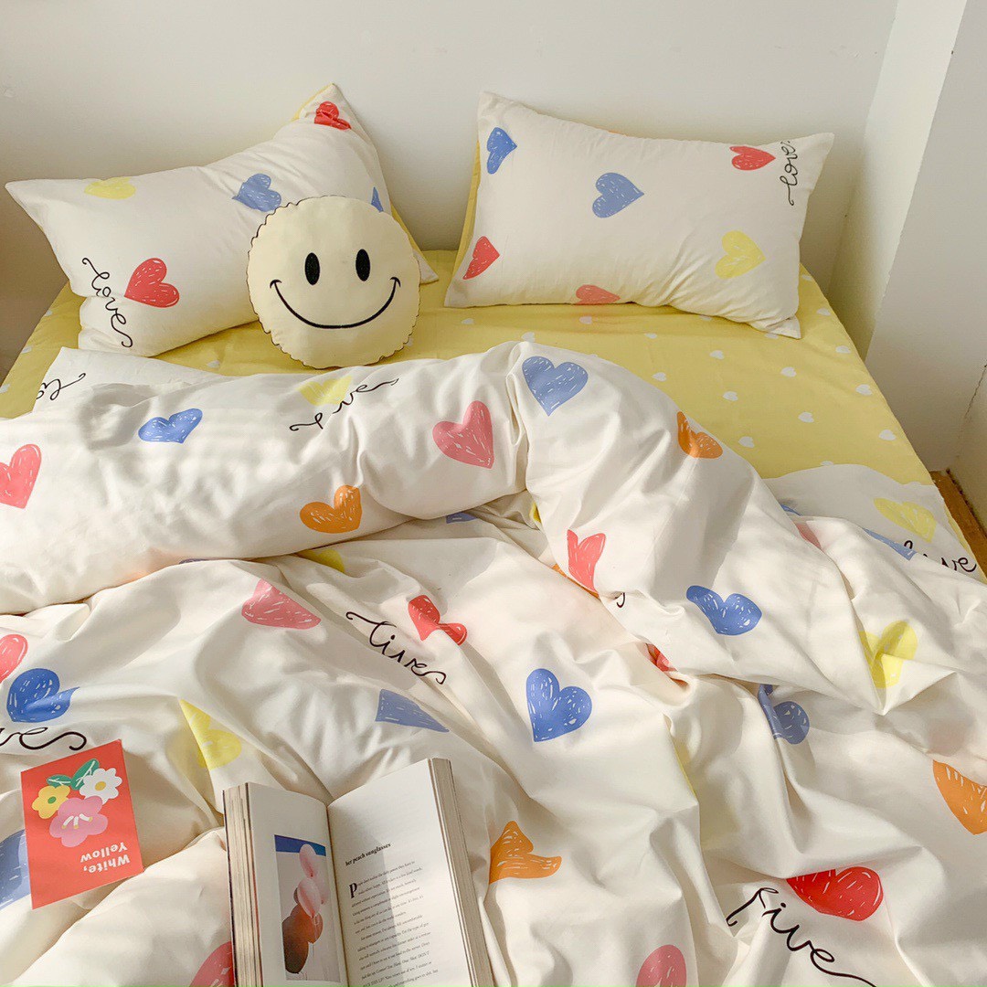 Bộ chăn ga gối cotton LIDACO PL1 - Tim nhiều màu SP001449