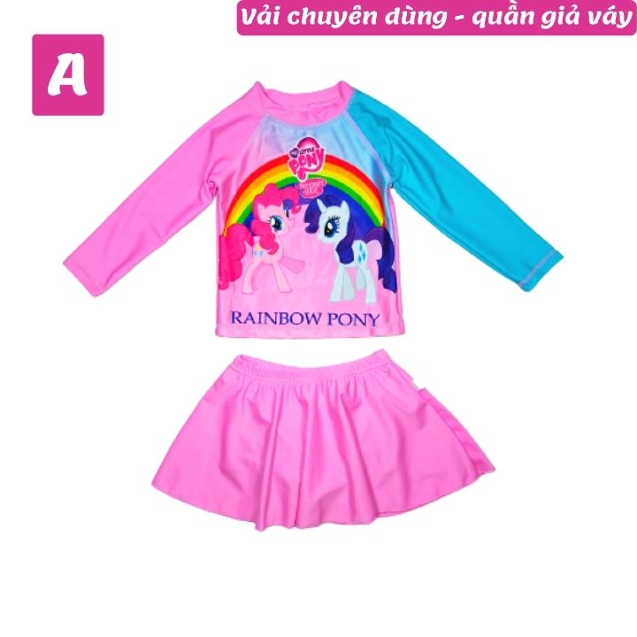 Đồ bơi bé gái tay dài hình Elsa - Pony từ 10-39kg -quần giả váy tạo kín đáo- Kiến Lửa