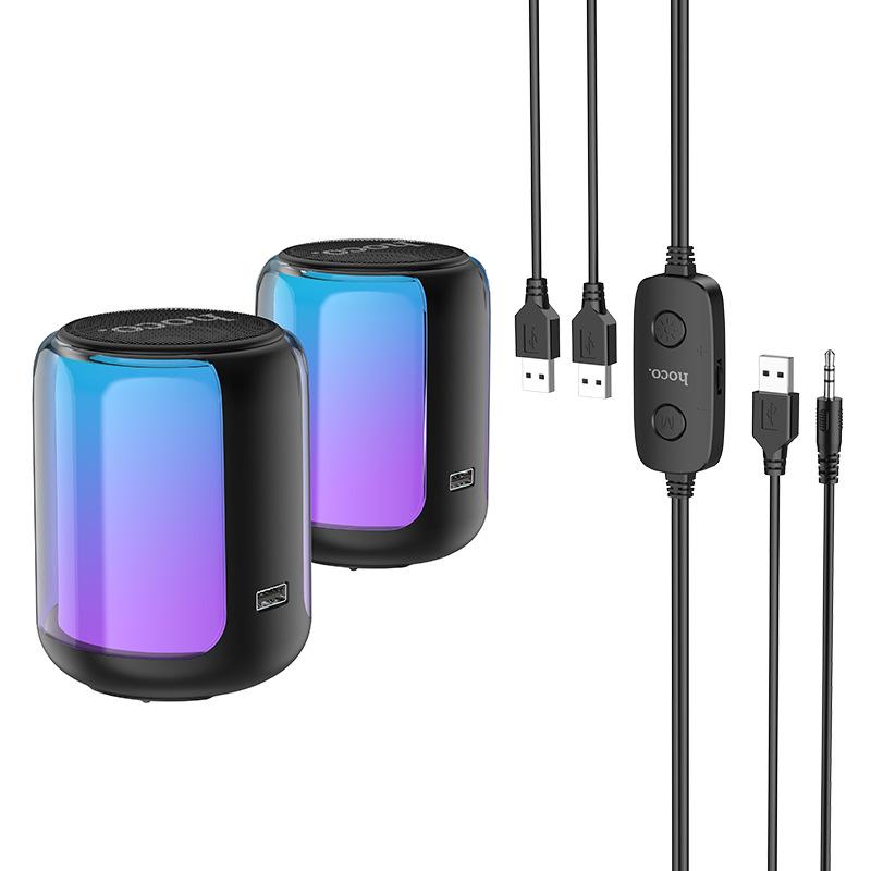 Khuyến mãi HOCO/ hoco BS56 Loa Bluetooth có dây hai trong một hiệu ứng ánh sáng nhiều màu sắc để bàn TV tủ âm thanh nhỏ