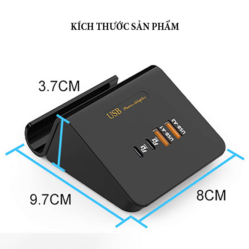 Trạm sạc nhanh để bàn cho điện thoại máy tính công suất 45W chuẩn PD20W với 4 cổng sạc, điện áp đầu vào 220V