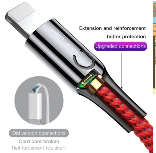 Cáp Sạc Nhanh Baseus C-shaped Intelligent 2.4A  - Dùng Cho iPhone iPad - Tự Ngắt Thông Minh - Trang Bị Đèn Led - Chất Liệu Sợi Carbon siêu bền - Hàng Chính Hãng