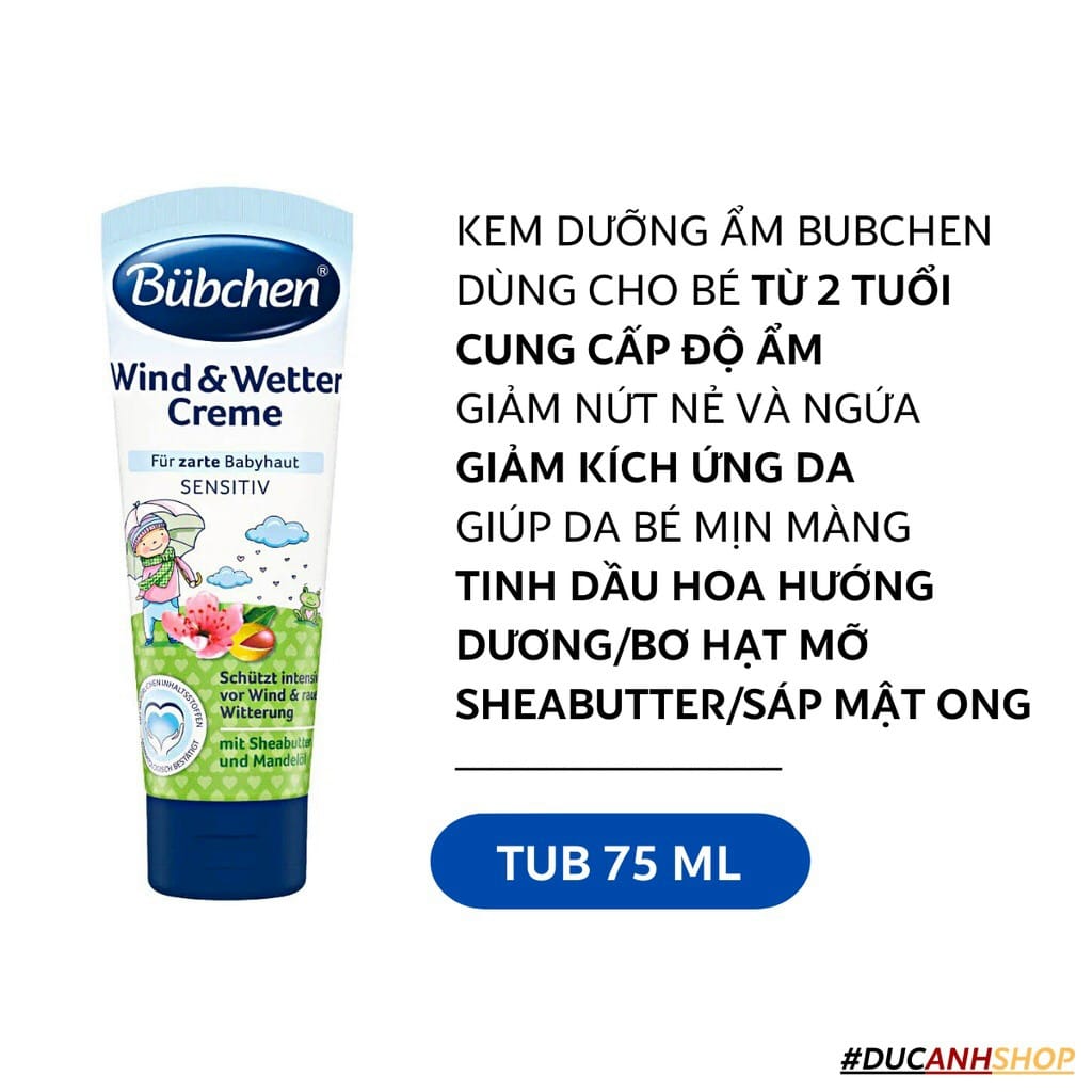 Kem nẻ Bubchen Wind &amp; Wetter sensitiv 75ML Tuýt lớn của Đức