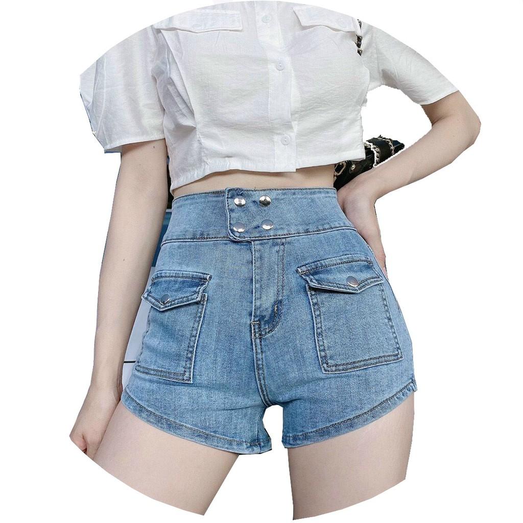 Quần short jean nữ BigSize lưng cao, co dãn mạnh, 2 túi hộp đang hot trend 3942 molijean