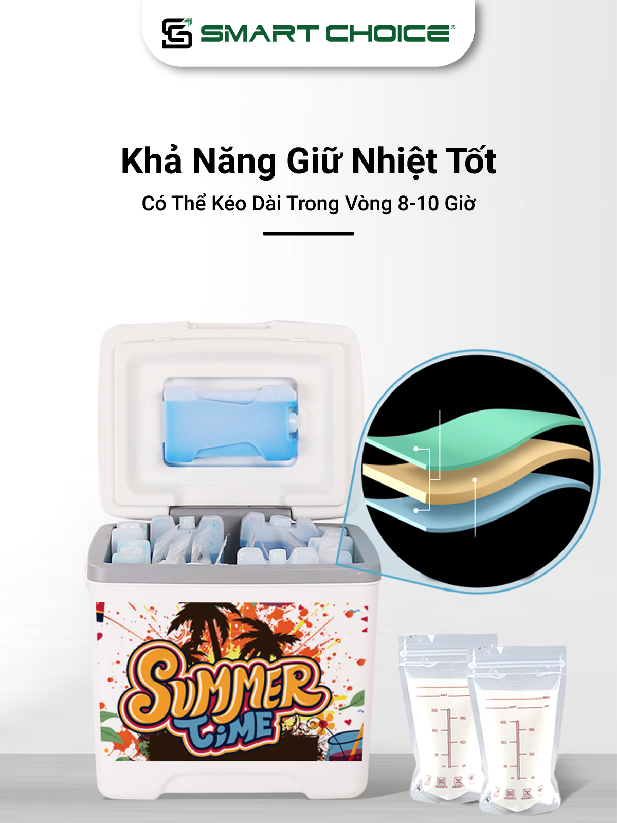 Thùng Giữ Nhiệt Đa Năng SMARTCHOICE Kèm Hộp Đá Gel Giữ Lạnh, Thùng Đựng Đá 8L, 13L Cao Cấp SCG-PK050-8L