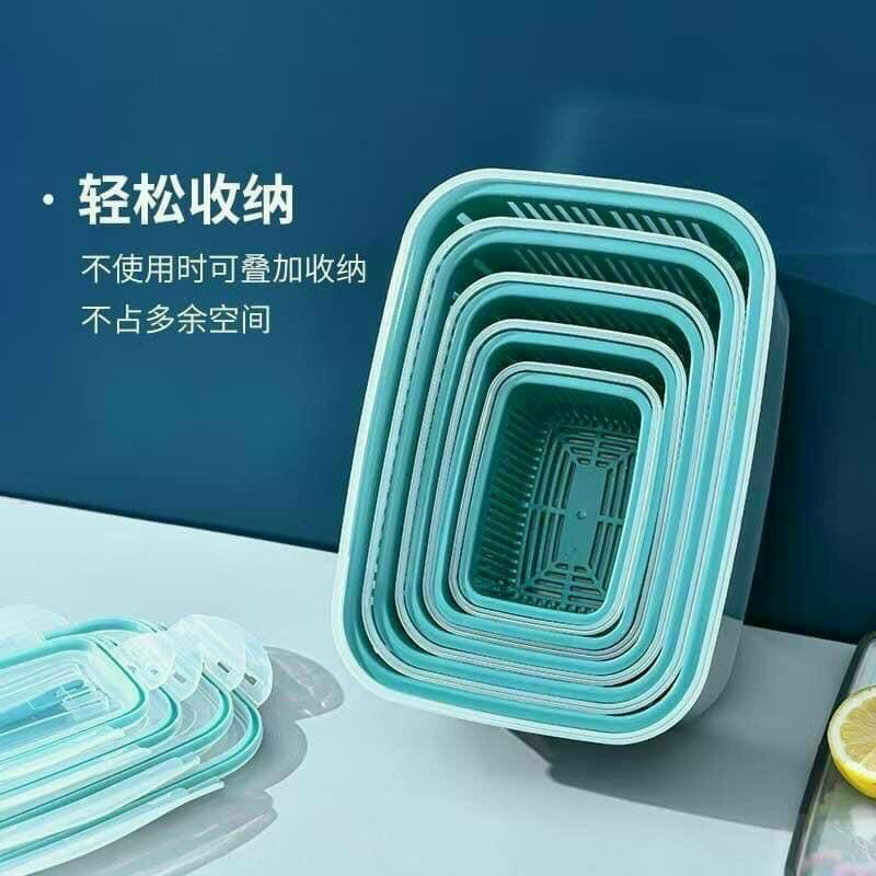 Sét 5 Hộp Đựng Thực Phẩm Có Nắp Đậy, Khay Nhựa Để Tủ Lạnh Kèm Rổ Ráo Nước