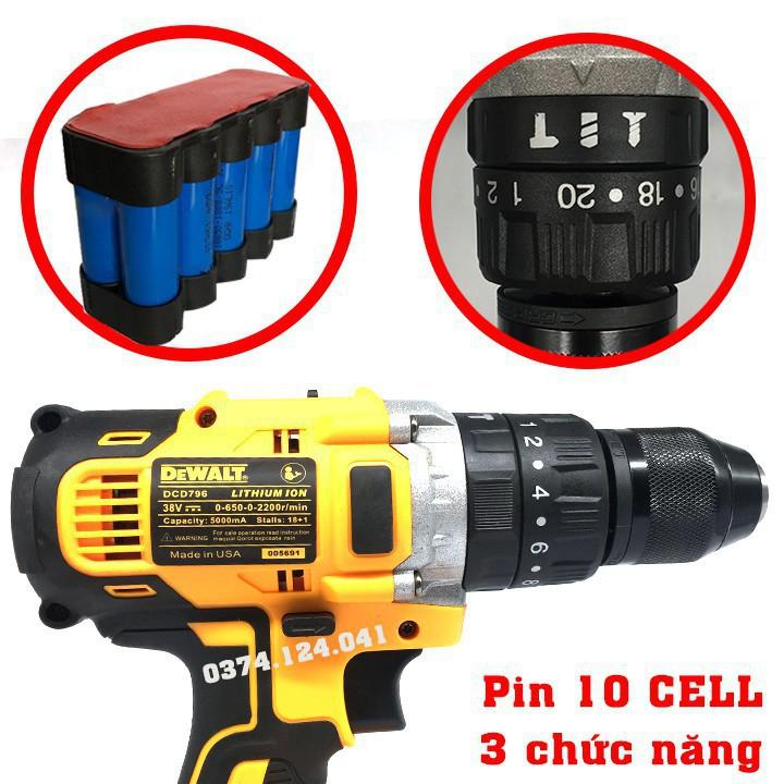 Máy Khoan Pin DEWALT 38V - Khoan Có Búa, Bắt Vít, Siết Bulong - Pin 10 Cell - Khoan Bê Tông - 100% Đồng