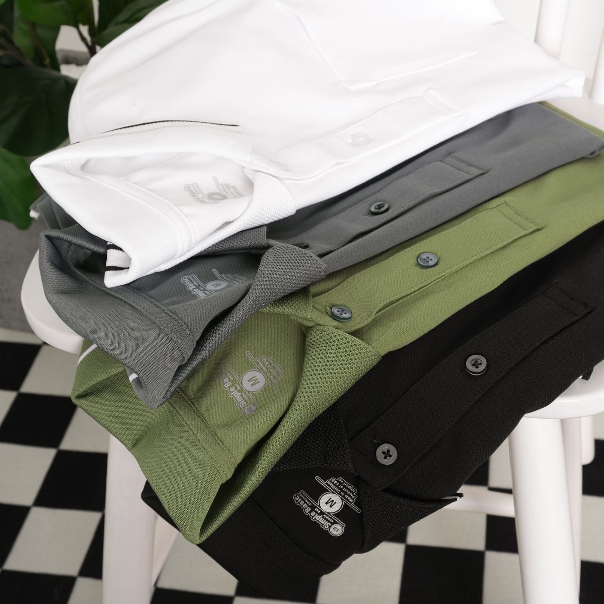 Áo thun polo basic cotton nam Simple &amp; Basic, mềm mịn, thấm hút mồ hôi tốt, mau khô, màu trắng
