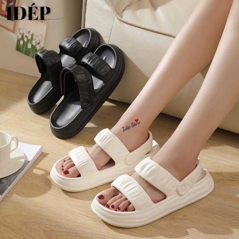 Giày sandal bánh mì nhúm 2 quai ngang chất EVA đế dày 2022 siêu nhẹ đi mưa iDÉP GL065 - Xanh lá (Xịn)