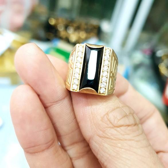 Nhẫn Nam Vàng Vonfram Đá Vuông Ôm Tay Không Phai Màu-Bảo Hành 5 Năm Toàn Quốc