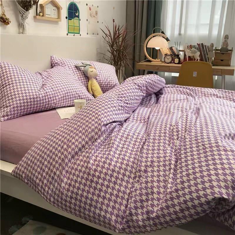 Bộ chăn ga gối Cotton Poly M2T bedding roma tím, vỏ chăn mền, drap giường và 2 vỏ gối