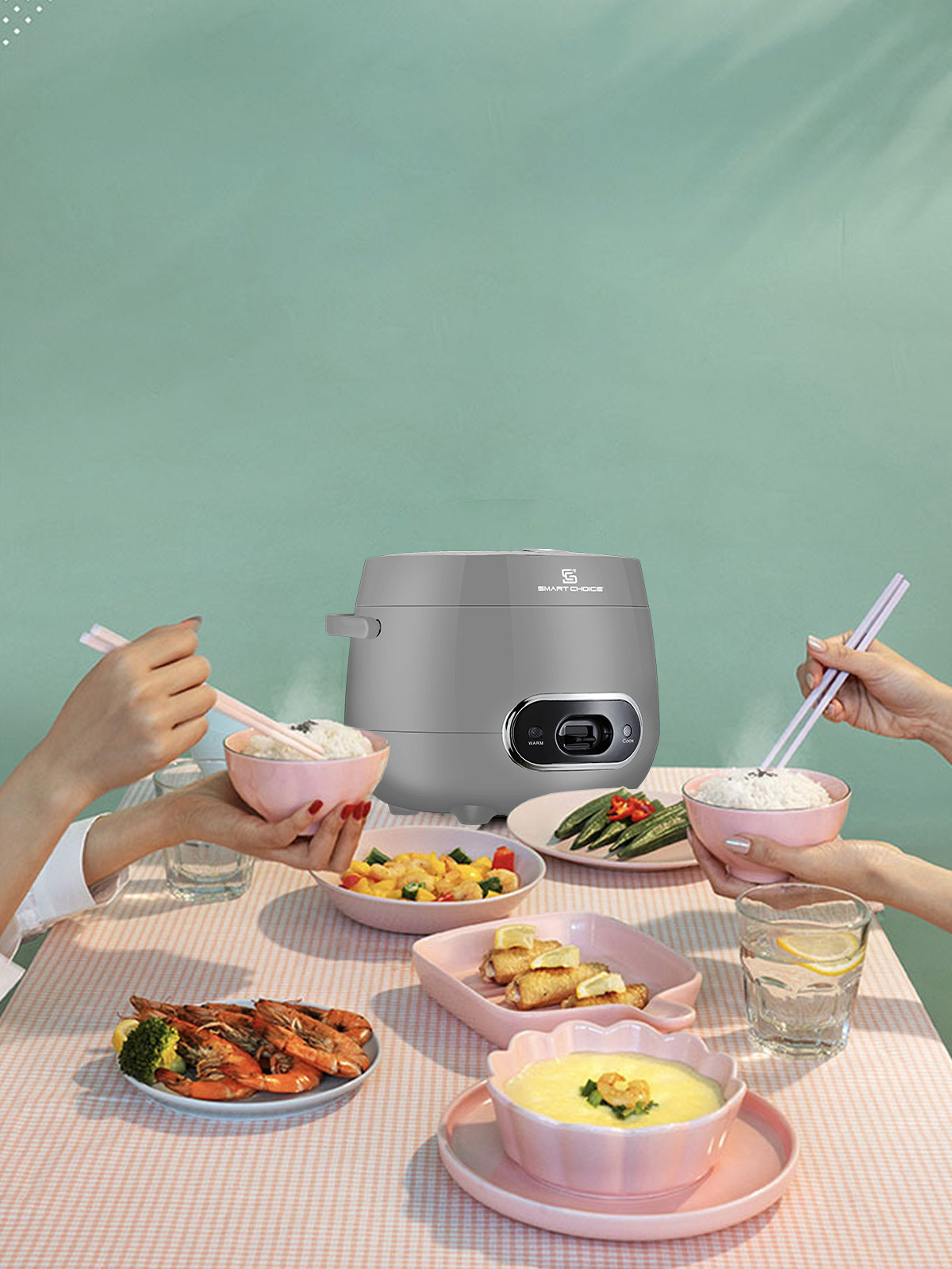 Nồi Cơm Điện Mini 1.2L SMARTCHOICE SCG-RC3001 Lòng Nồi Phủ Ceramic Chống Dính Cao Cấp, Nồi Cơm Điện Cơ Có Quay Xách Dùng Cho 1-3 Người Ăn, Nấu Chín Nhanh, Giữ Ấm Lâu - Hàng Chính Hãng