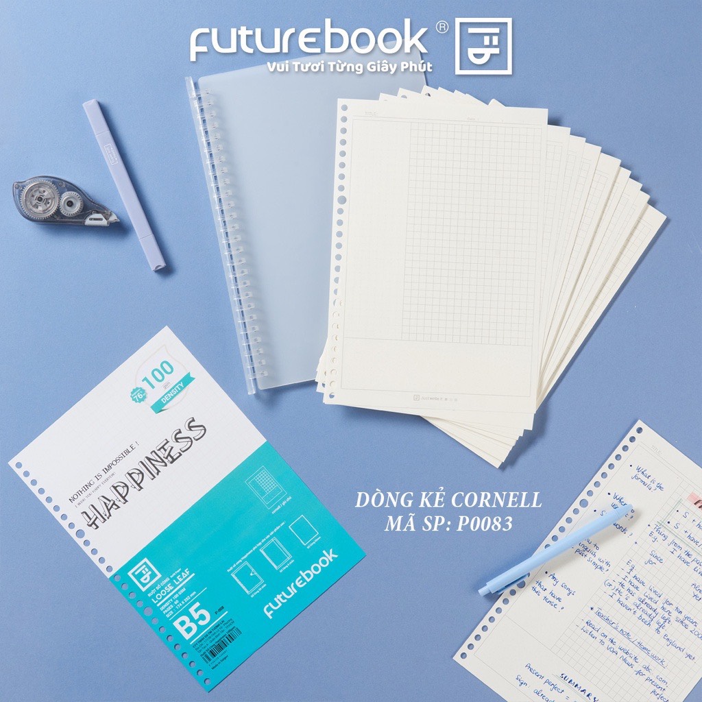 FUTUREBOOK-Ruột Sổ Còng Binder Happiness B5 26Lỗ_(120TR) Dòng Kẻ Ngang_Caro_Chấm Dot.Phù hợp với các SP SỔ CÒNG của SHOP