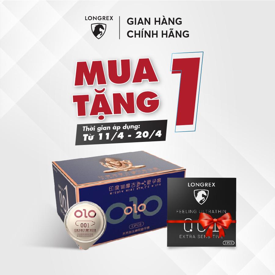 Bao cao su siêu mỏng Longrex kéo dài thời gian quan hệ mùi hương Vani nhiều gel hộp 10 bcs LR09