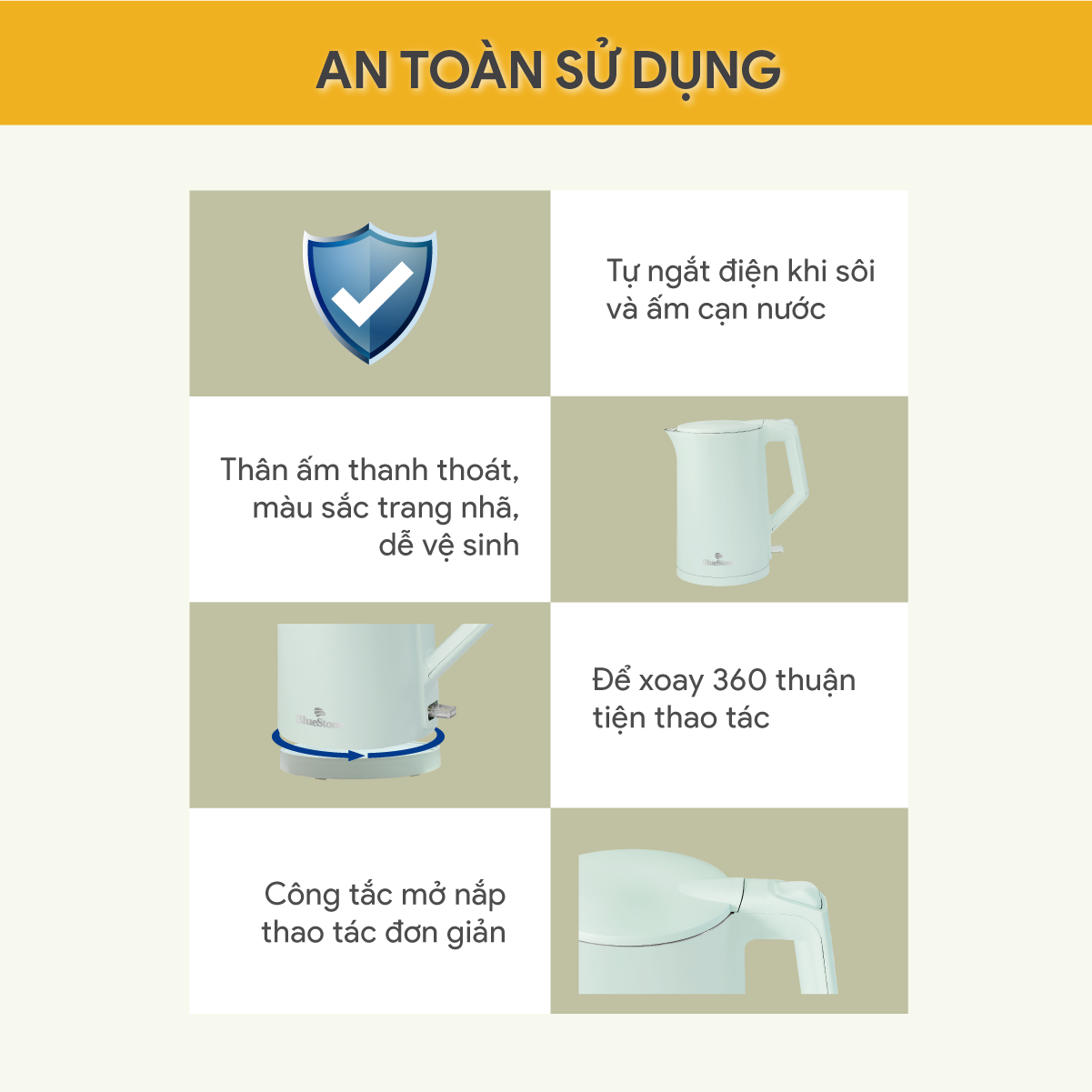 Ấm Đun Siêu Tốc BlueStone KTB-3456 1.5 Lít 1800W - Hàng Chính Hãng