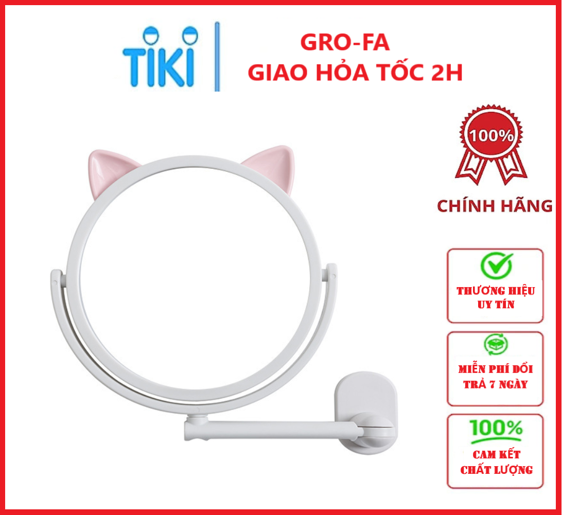 Gương Trang Điểm Dán Tường Xoay 360 Độ Họa Tiết Mèo - Chính Hãng 