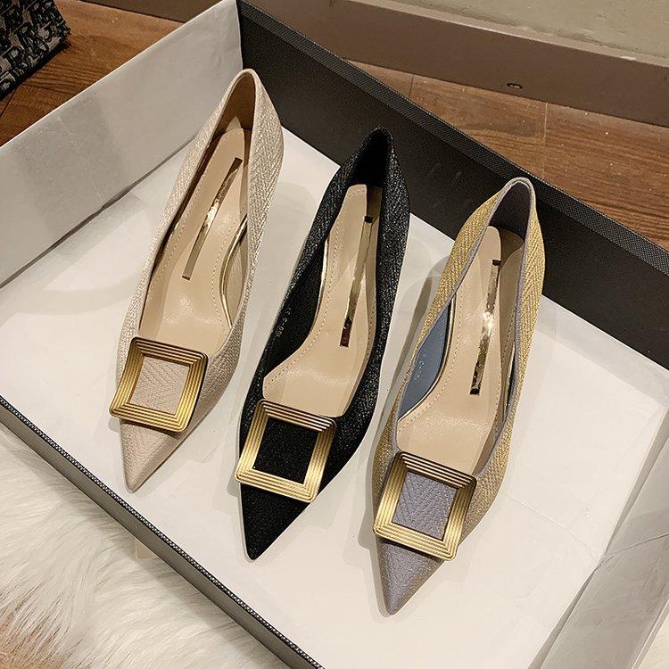 Giày Cao Gót Mũi Nhọn Màu Trơn Thời Trang Cho Nữ