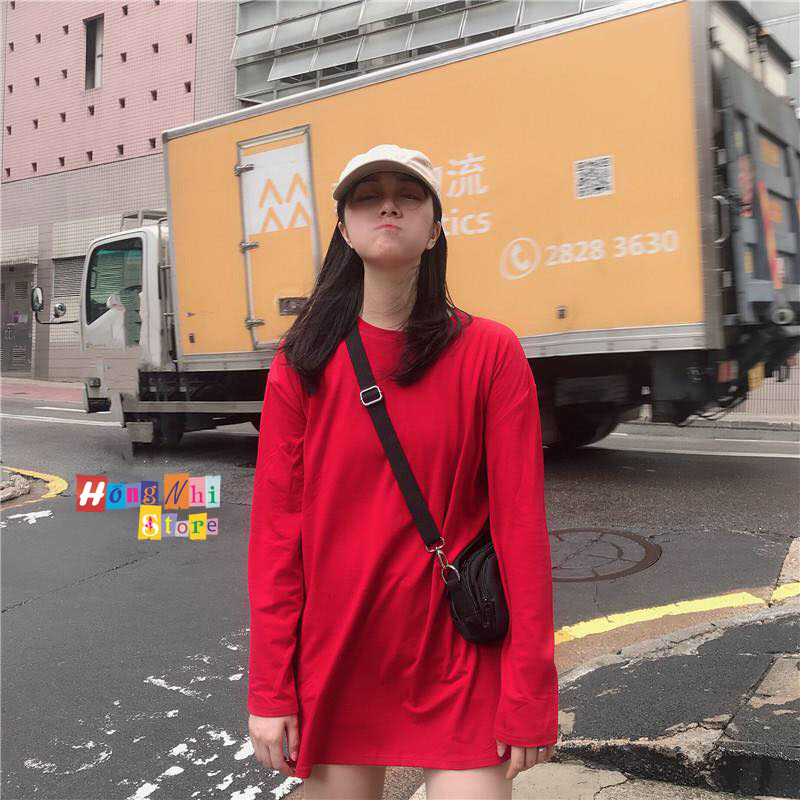 Áo Thun Tay Dài Trơn Dáng Rộng Màu Đỏ Long Tee Red Unisex - MM