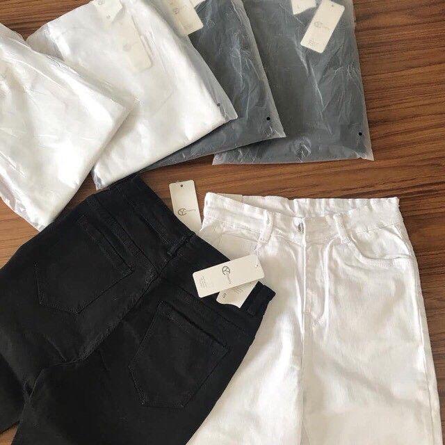 Quần ngố jean nữ chất kaki dày co giãn từ 40 - 55kg lai tua 2 màu trắng và đen