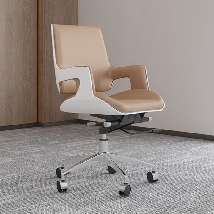 Ghế xoay văn phòng cho giám đốc lưng ốp gỗ bọc da PU cao cấp chống mỏi lưng BJ706, Ghế văn phòng khung thép chân xoay
