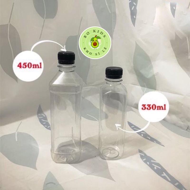 Chai nhựa vuông nắp đen 330ml, 450ml Việt Nhật - Chai đựng trà sữa, trà thái