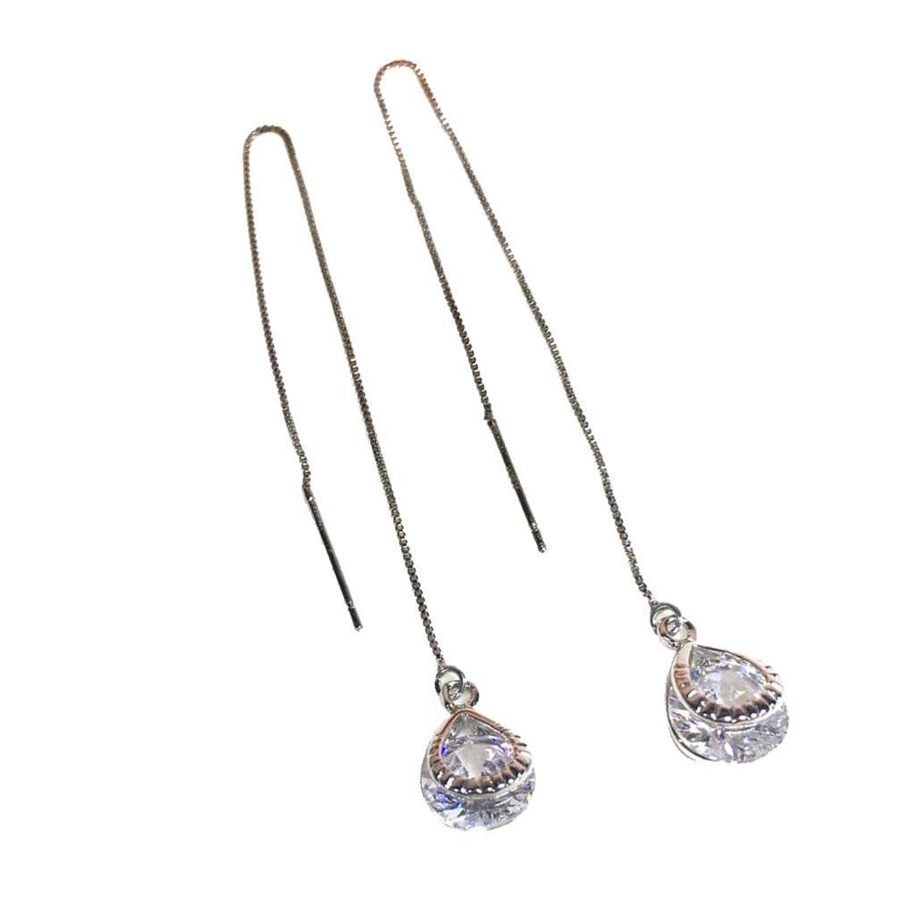 Silver Crystal Earrings Drops Earrings Long Chain Dangle Pendant Earrings