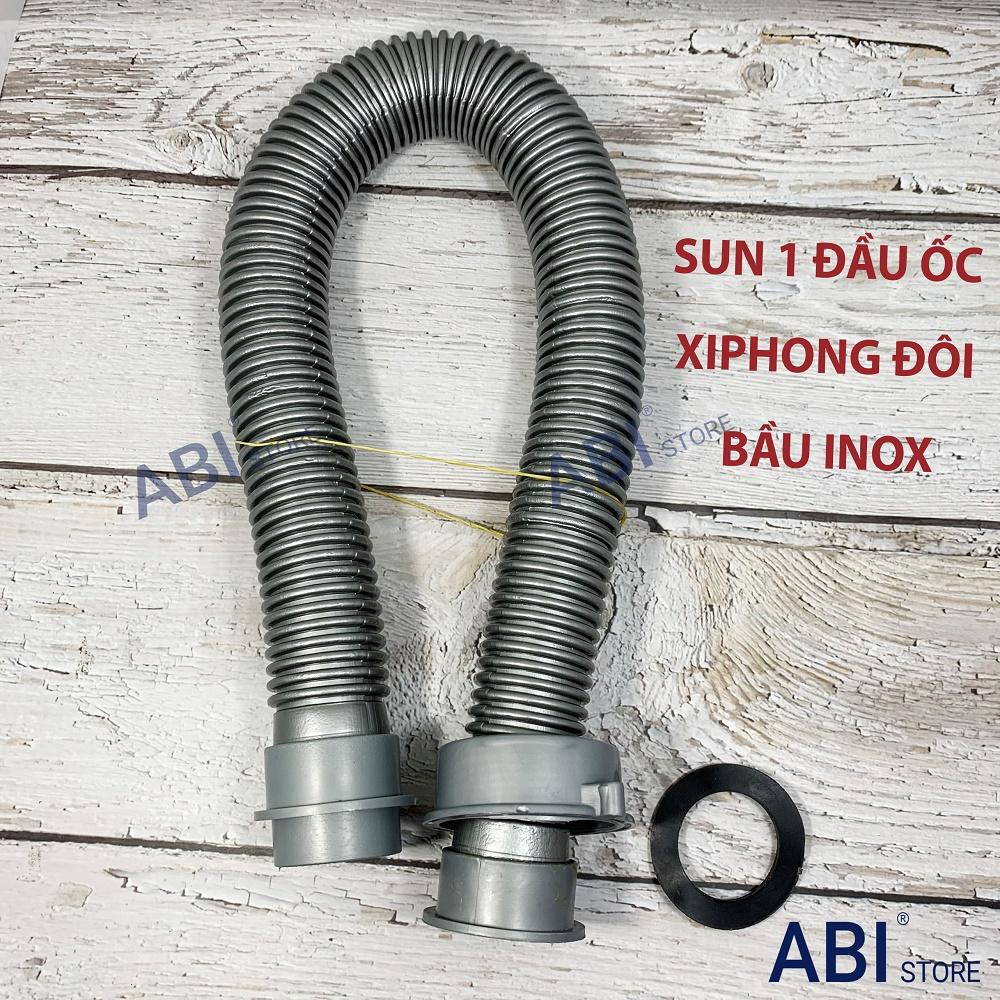 Ống thoát nước bộ xi phông chậu rửa bát 2 hố bầu inox