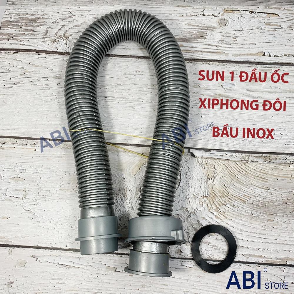 Ống thoát nước bộ xi phông chậu rửa bát 2 hố bầu inox ( sun 1 đầu ốc, sun 2 đầu ốc )