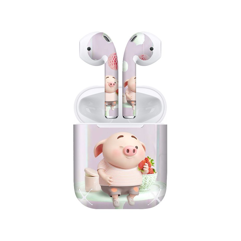 Miếng dán skin chống bẩn cho tai nghe AirPods in hình Heo con dễ thương - HEO2k19 - 040 (bản không dây 1 và 2)