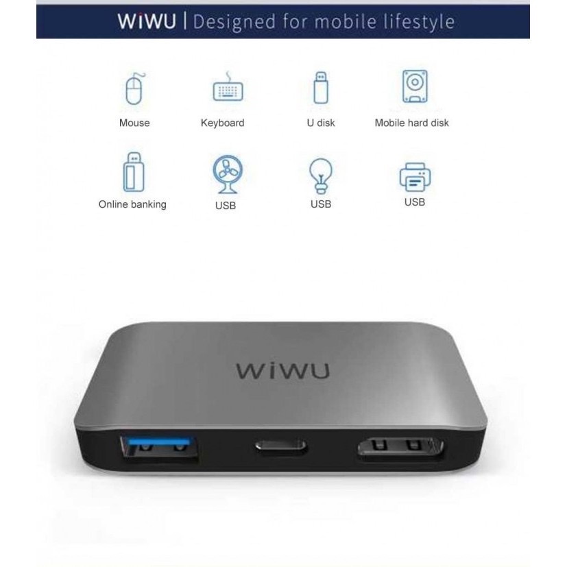 HUB Chuyển Đổi 3-in-1 WIWU Alpha C2H Hỗ Trợ Phản Chiếu TV/ Màn Hình Thưởng Thức Hình Ảnh Và Video Ở Độ Phân Giải Siêu Nét 4K - Hàng Chính Hãng