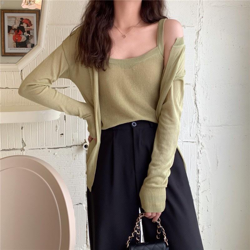 Set Áo Giấy Áo 2 Dây + Áo Cardigan