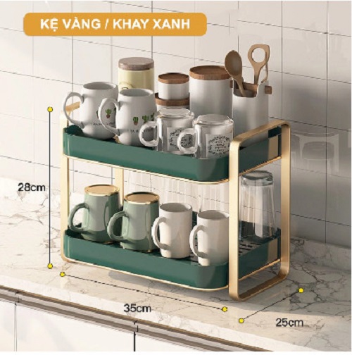 GIÁ KỆ LỖ 2 TẦNG ĐỂ CỐC CHÉN, LY, BÁT ĐA NĂNG DỄ LẮP ĐẶT VÀ DI CHUYỂN MỌI NƠI, TIẾT KIỆM DIỆN TÍCH NHÀ BẾP, CHẤT LIỆU KHAY NHỰA 2 LỚP RÁO NƯỚC, KHUNG KIM LOẠI MẠ VÀNG