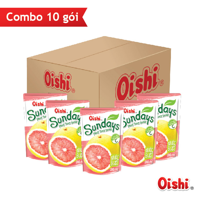 Combo 10 túi Oishi Nước Bưởi Sundays (190ml/túi)