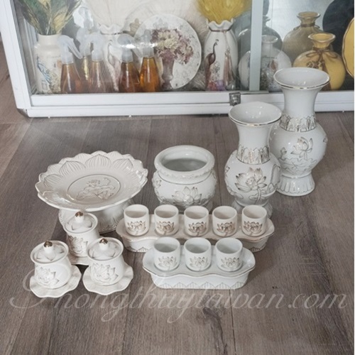 Đồ thờ cúng SỨ bàn thờ BẠCH NGỌC (chum, lư, dĩa, bình, ống nhang) - thờ cúng