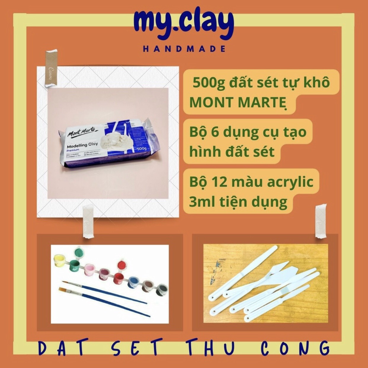 (Cực rẻ) Set đất tự khô đầy đủ dụng cụ Mont Marte 500G cho người mới bắt đầu - tiết kiệm