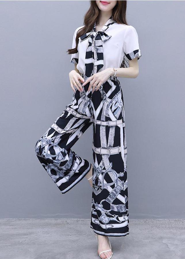 Set Bộ Dạo Phố Kiểu Set Áo Cột Nơ Phối Quần Ống Rộng ROMI 1818