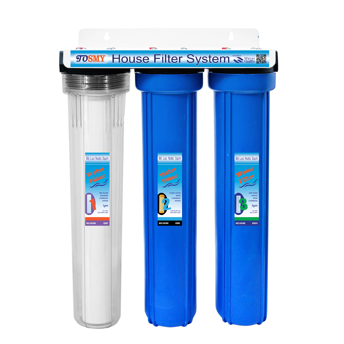 Bộ lọc nước nước cứng (đá vôi) tiêu chuẩn 3 giai đoạn 20 inch - Hàng chính hãng