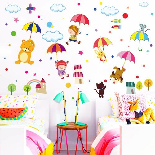 Decal dán tường động vật che ô cho bé XL8217