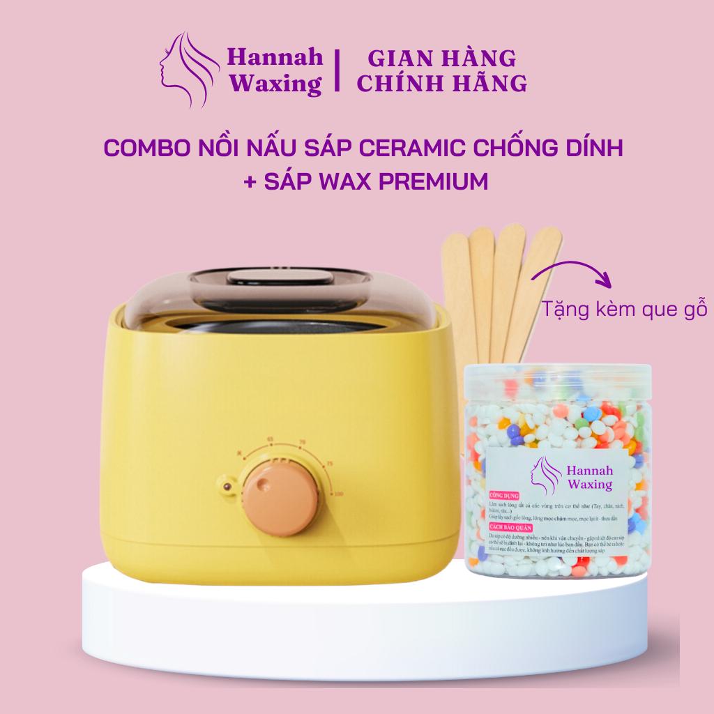 Combo 100gr Sáp Dừa Premium Mix Đủ Màu + Nồi Nấu Sáp Wax Lông Chống Dính Thế Hệ Mới HANNAH WAXING Tặng Que