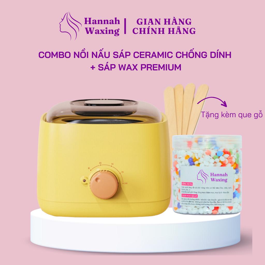 [CHE TÊN] Combo 100gr Sáp Dừa Premium Mix Đủ Màu + Nồi Nấu Sáp Wax Lông Chống Dính Thế Hệ Mới HANNAH WAXING Tặng Que - Vàng