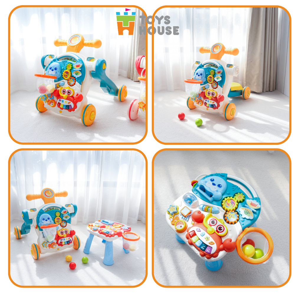 Xe tập đi đa năng 4 trong 1: xe tập đi, bàn nhạc, chòi chân, trượt scooter Toyshouse HE0826