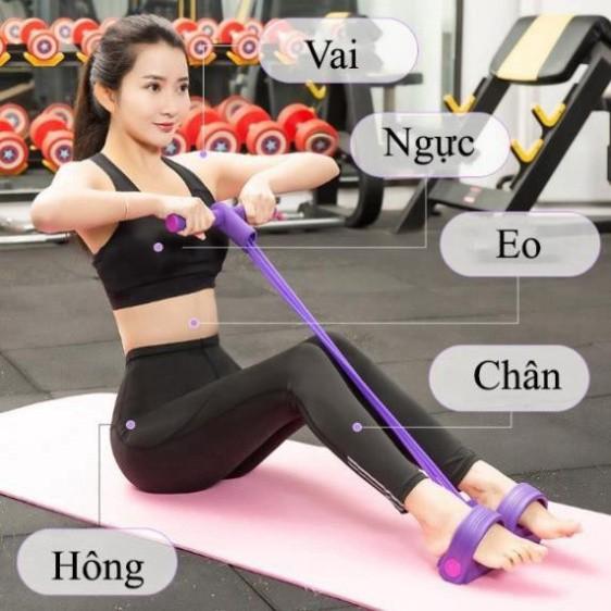 Dây kéo tập cơ bụng lưng tummy 4 ống đàn hồi hỗ trợ gym gập tại nhà dáng chuẩn vòng eo thon