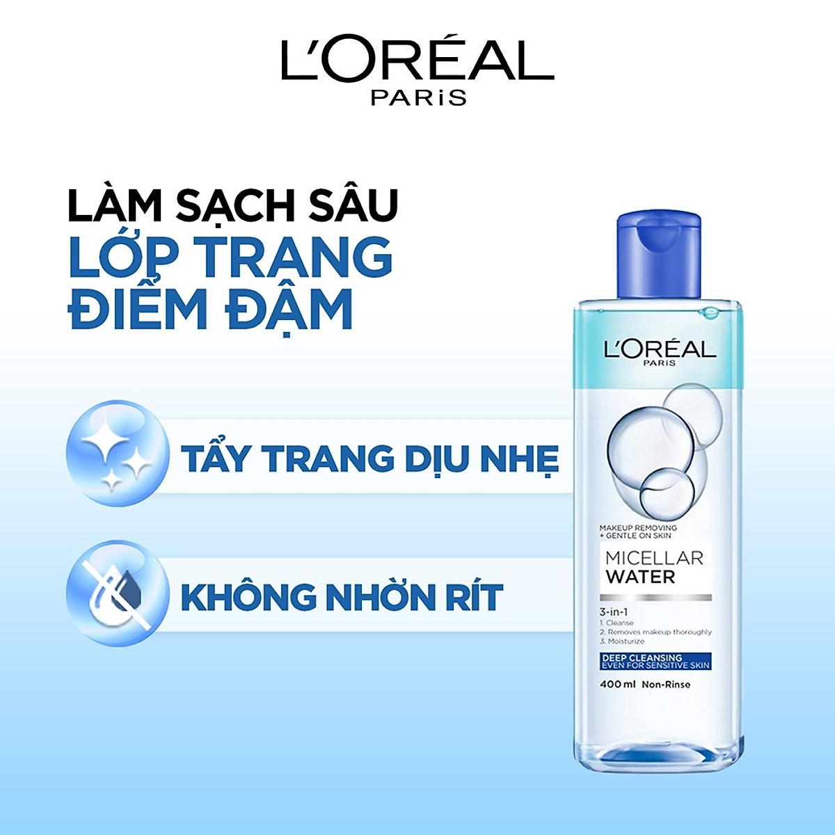 Nước Tẩy Trang LOreal 3 In 1 Micellar Làm Sạch Sâu 400ml