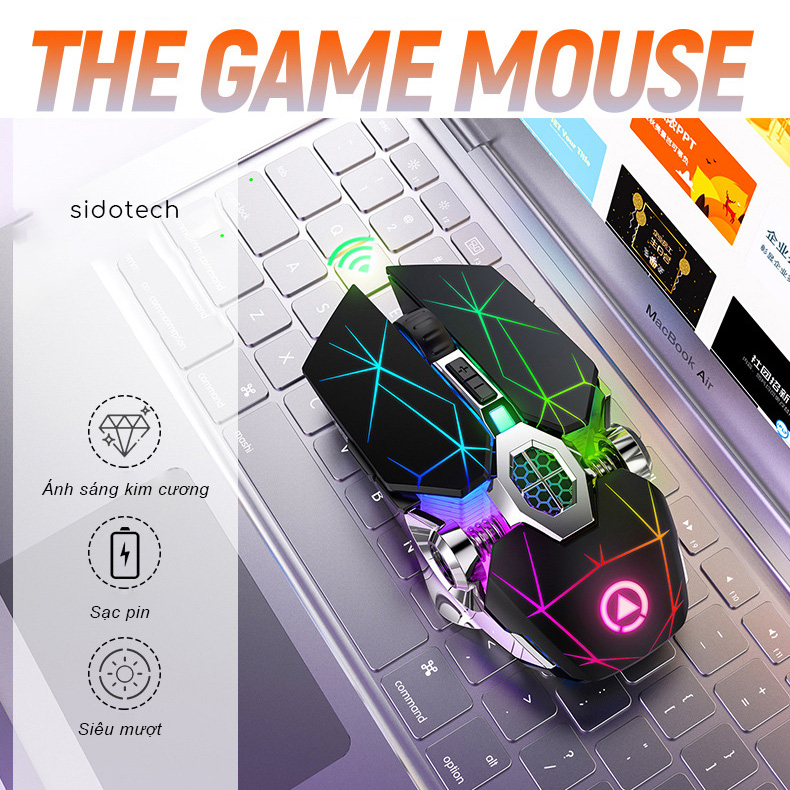 Chuột Gaming không dây Wireless SIDOTECH S7A chơi game không độ trễ sạc pin trực tiếp, điều chỉnh độ nhạy DPI, LED biến đổi chủ động chuyên cho game thủ Streamer - Hàng Chính Hãng