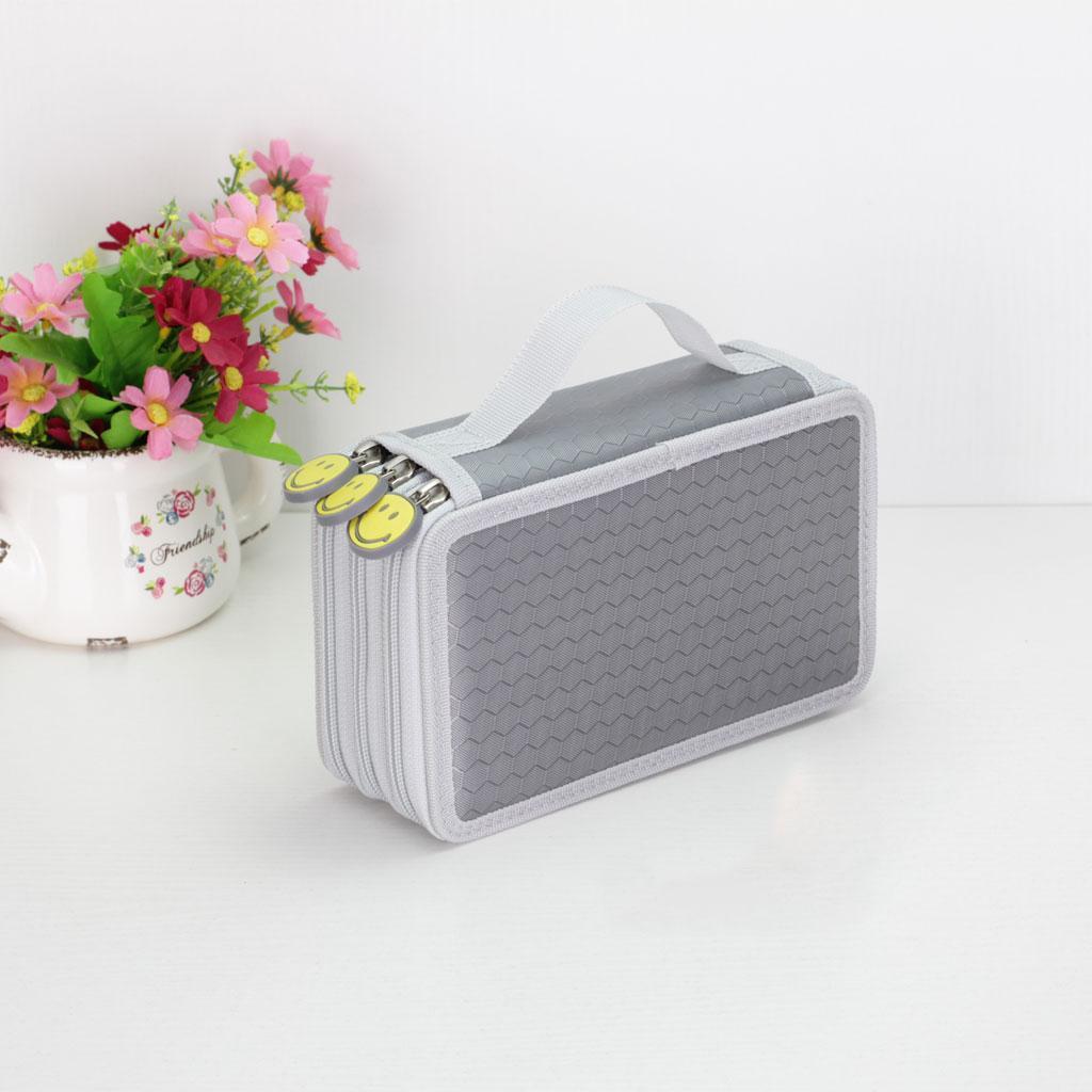 2pcs 3 Layers Large Pencil Pen Bag Travel Makeup Storage Bag Blue & Grey
