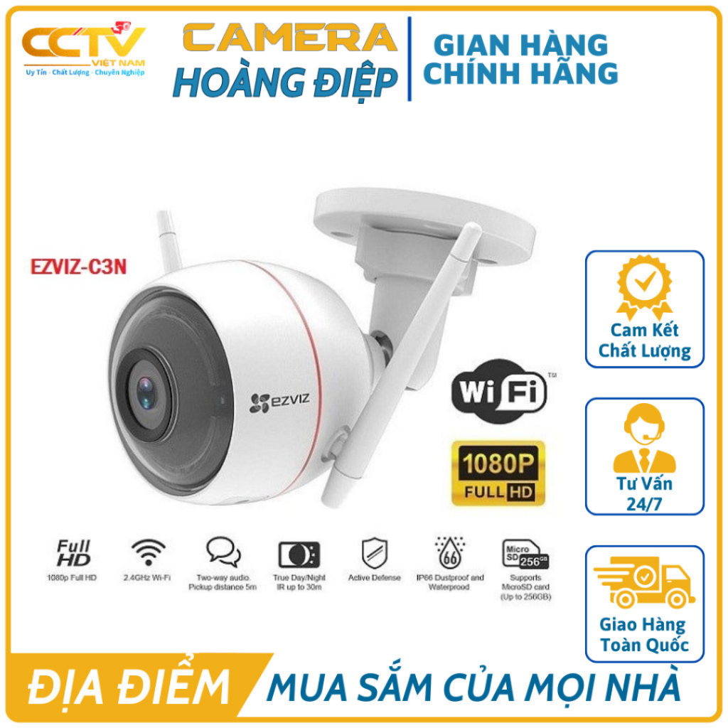 Camera WIFI CS-C3N 2.0MP CS-C3N-A0-3H2WFRL 1080P, Camera Ngoài Trời Tích Hợp Micro Thu Âm, Có Màu