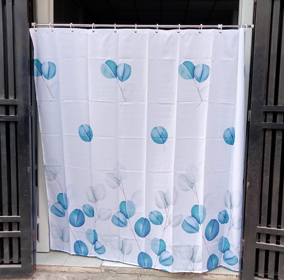 Rèm Chống Thấm nhà tắm Vải polyester in họa tiết Lá Tròn phong cách Bắc Âu